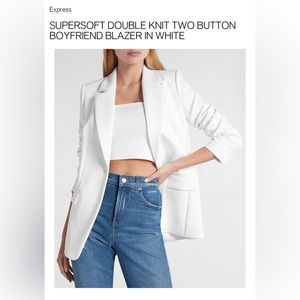 NWT Express Supersoft Double Knit Two Button Boyfriend Blazer in White Size XXS